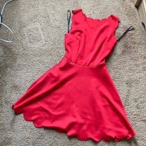 Red scalloped edge dress with pockets